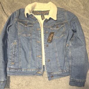 Wrangler Blue Denim Jacket with White Sherpa Collar
